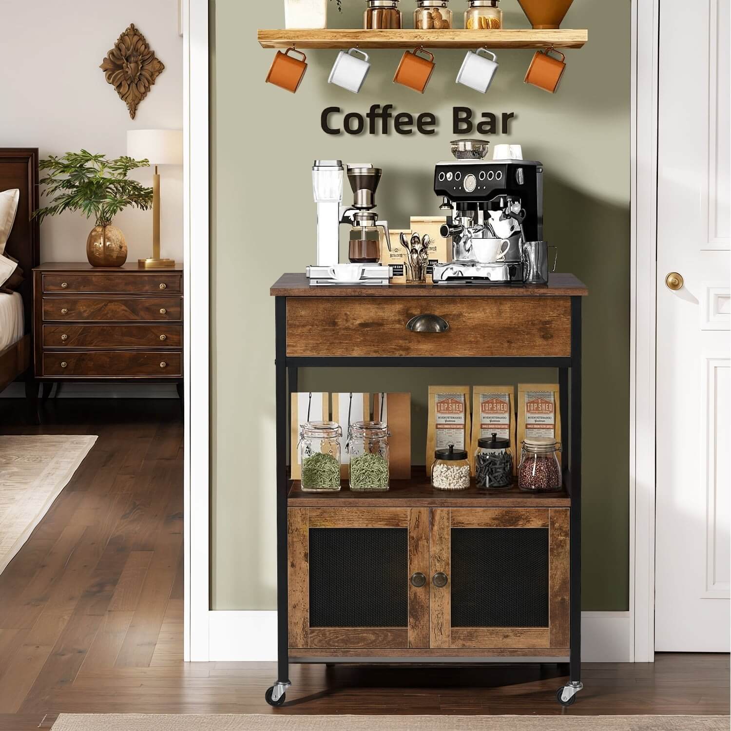 Coffee Bar Cart with Storage