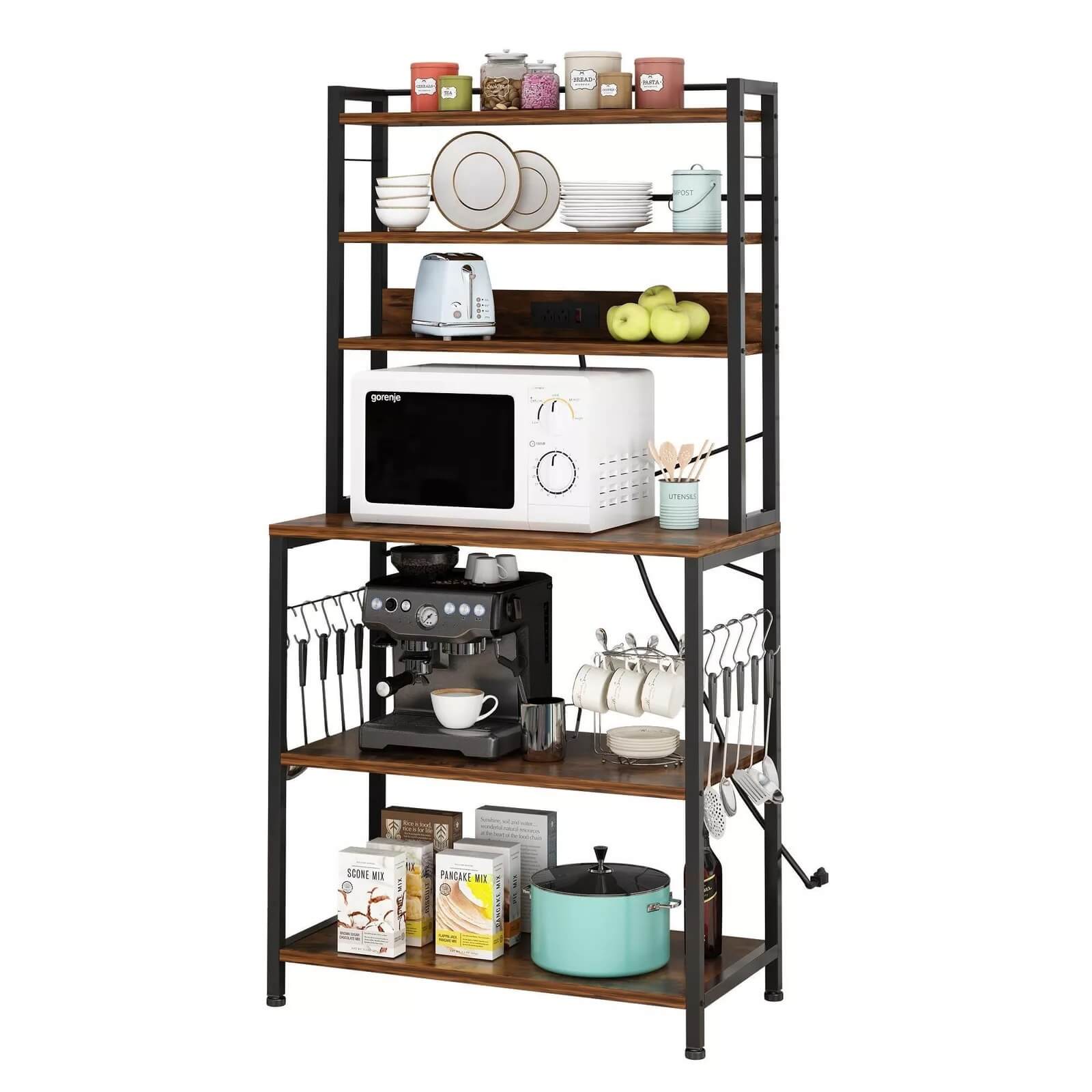 Rustic Kitchen Bakers Rack with Power Outlets