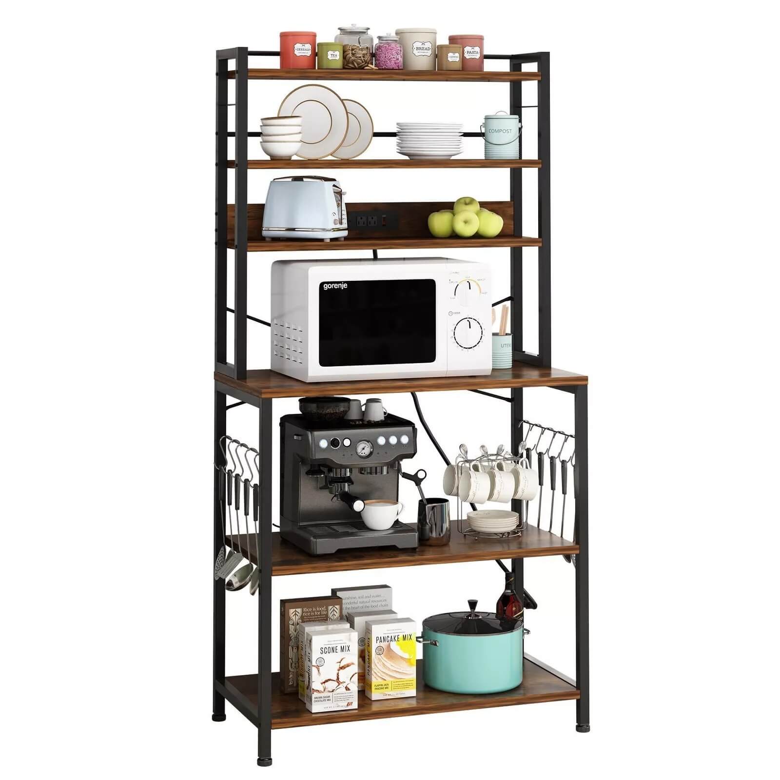 Rustic Kitchen Bakers Rack with Power Outlets