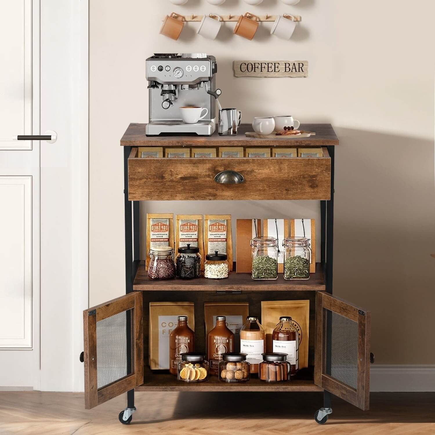 Coffee Bar Cart with Storage