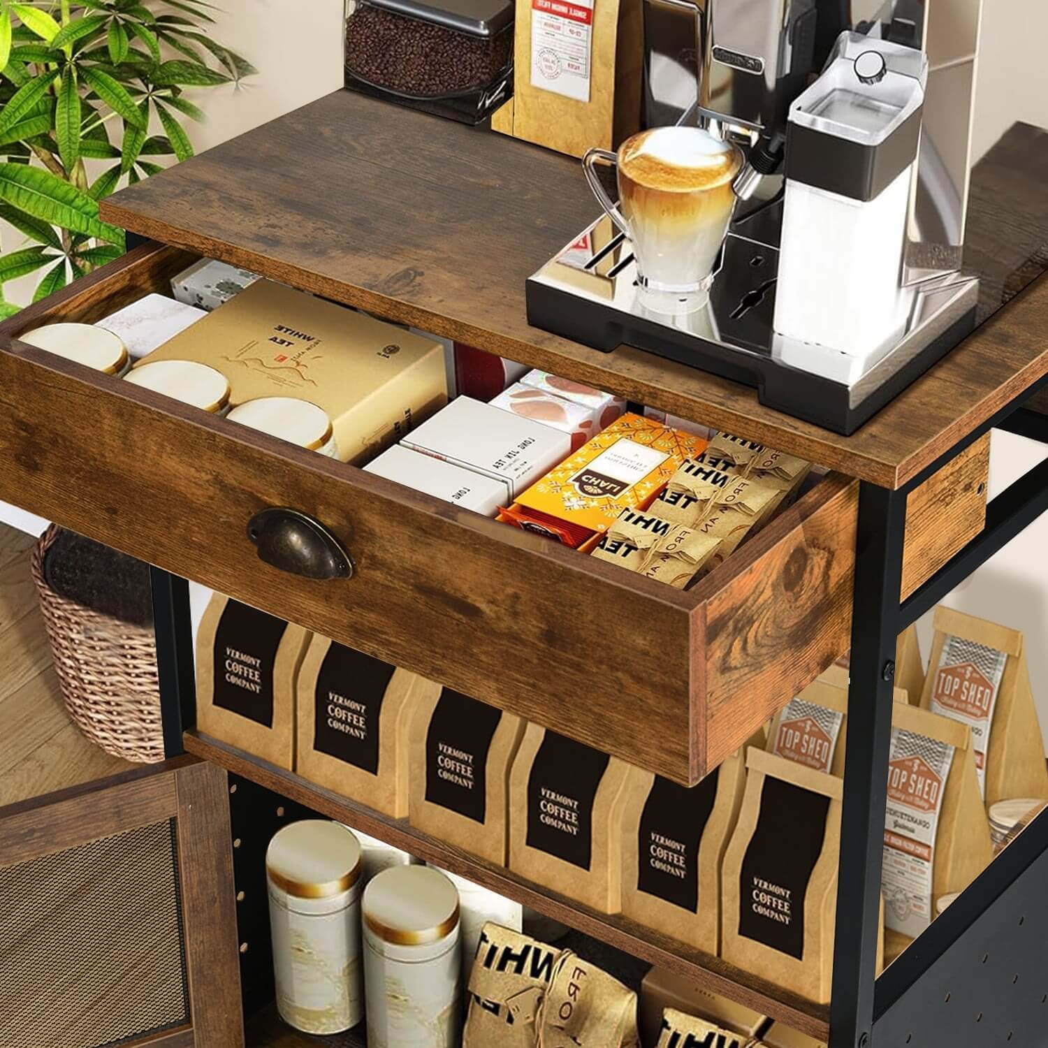 Coffee Bar Cart with Storage