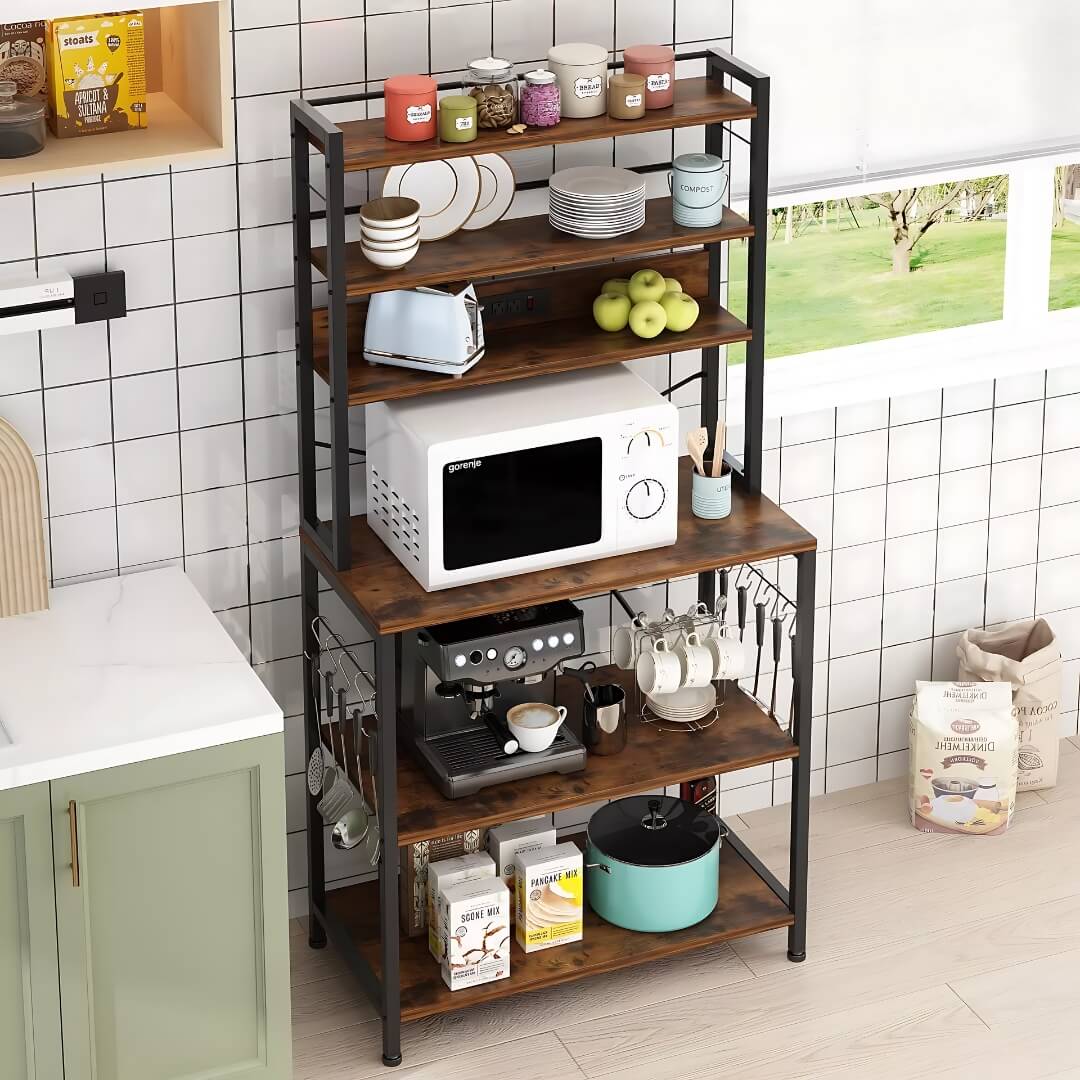 Rustic Kitchen Bakers Rack with Power Outlets 2