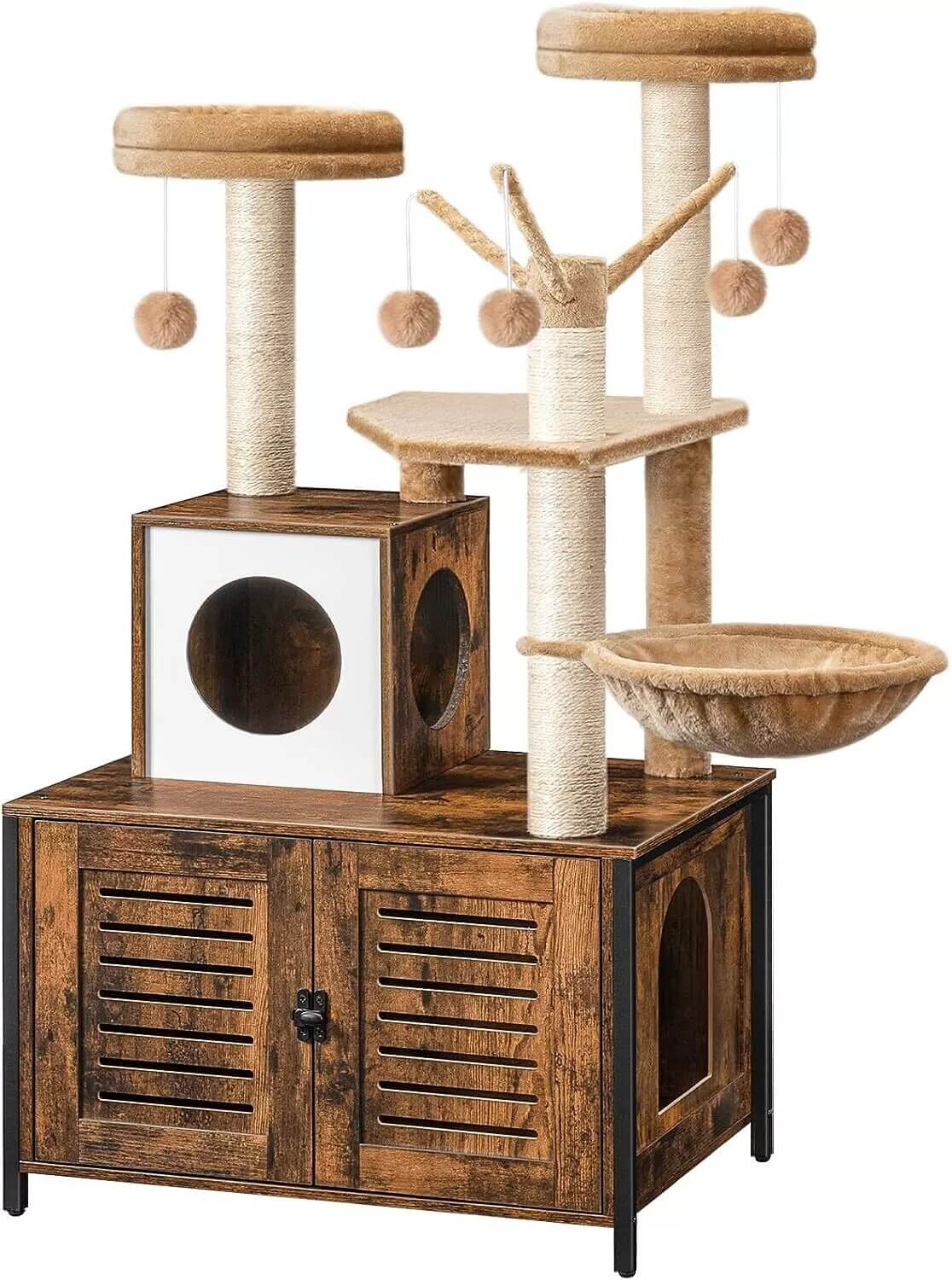 2-in-1 Cat Tree With Litter Box Enclosure