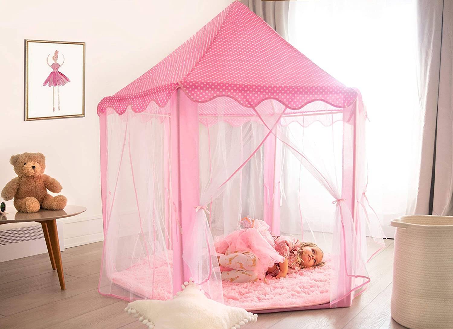 Pink Princess Castle Play Tent with Led Star Lights - LINWEY - Best Pink Princess Castle Play Tent with Led Star Lights